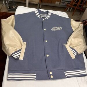Aelfric Eden 1965 Varsity Jacket Blue Faux Leather Sleeves Men's L